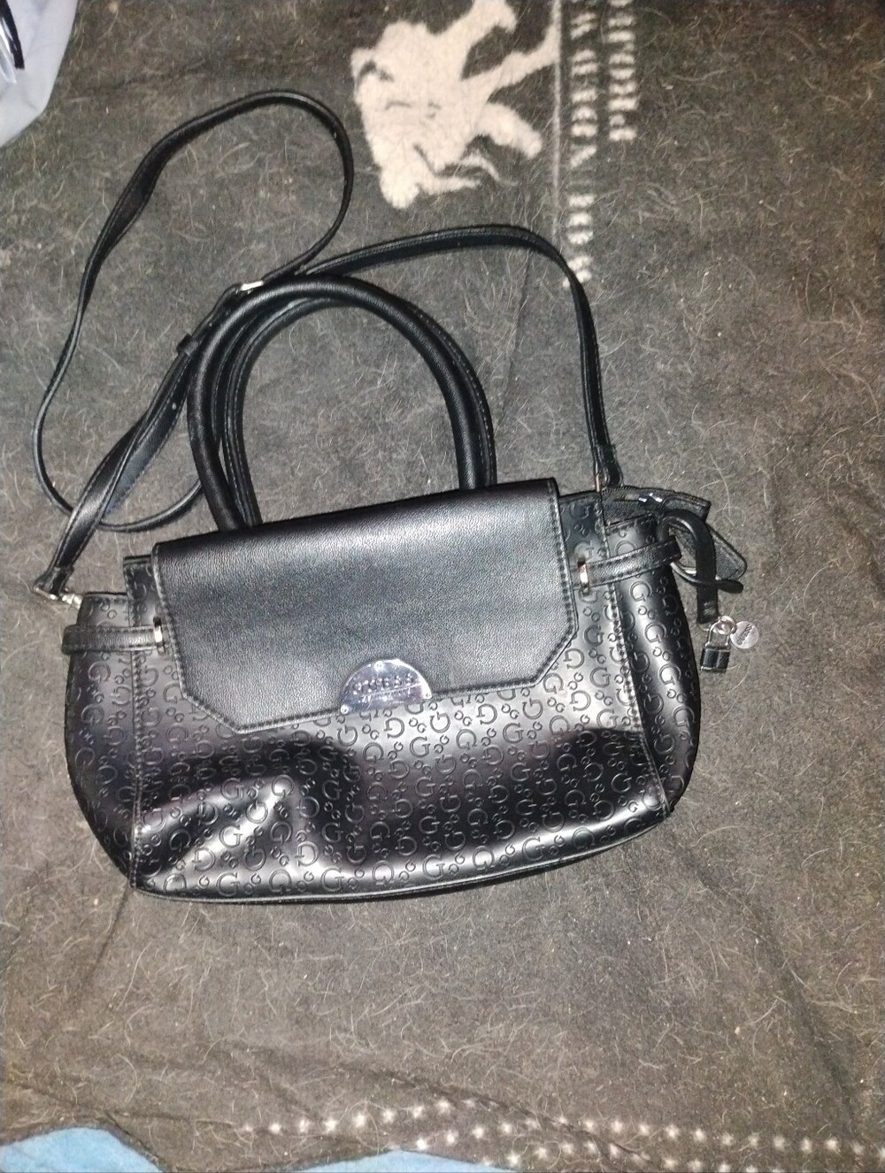 Guess Los Angeles Satchel Purse Bag BLACK Embossed Logo  SE781006 JSJ